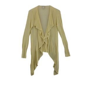 White + Warren Linen Blend Waterfall Front Cardigan Sweater Medium Pale‎ Yellow